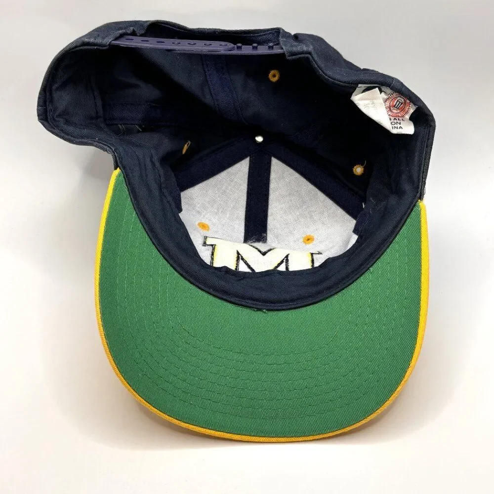 Vintage Michigan Wolverines Hat Snapback Blue Gold Embroidered 100% Cotton